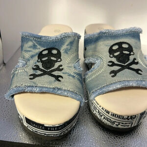 Wish brand size 9 wedges. Absolutely adorable denim with the skull.​​